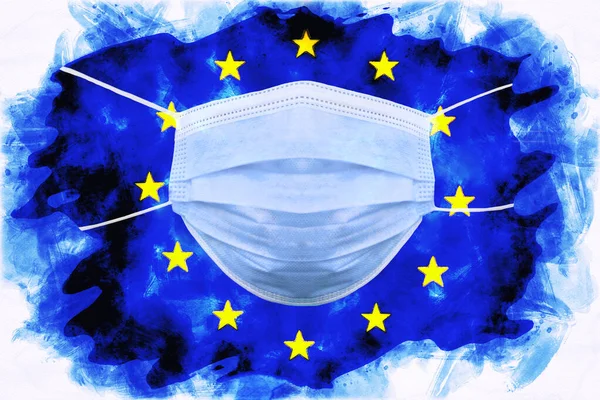 Ilustrarea Steagului European Mască Respiratorie — Fotografie, imagine de stoc