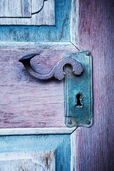 Old Colorful Wooden Entrance Door Antique Door Handle — Stock Photo, Image