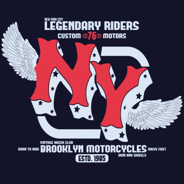 Motosiklet Brooklyn t-shirt baskı vektör