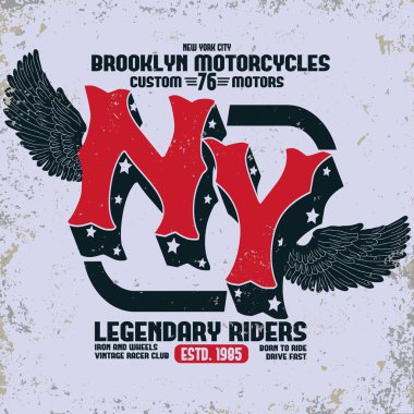 Motosiklet Brooklyn t-shirt baskı vektör