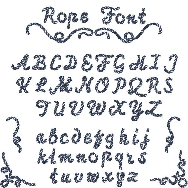 Touw lettertype, nautische handgeschreven brieven — Stockvector