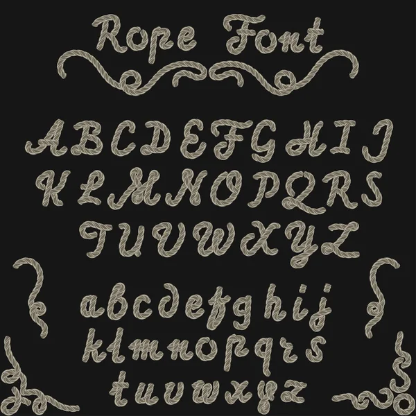 Font Rope, nautica scritta a mano Lettere — Vettoriale Stock