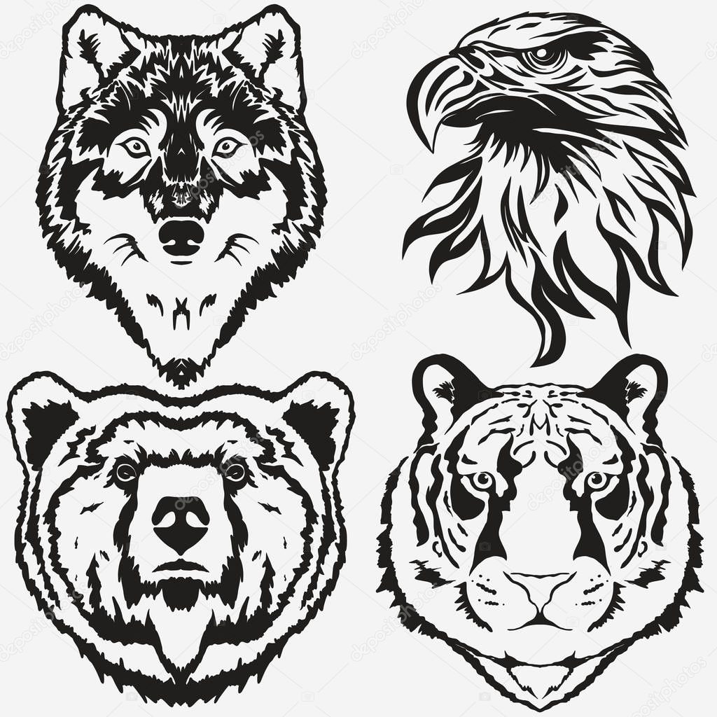 Tiger Eagle Wolf Bear logo set vector