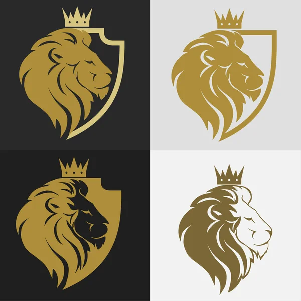 Tête de lion avec logo couronne — Image vectorielle