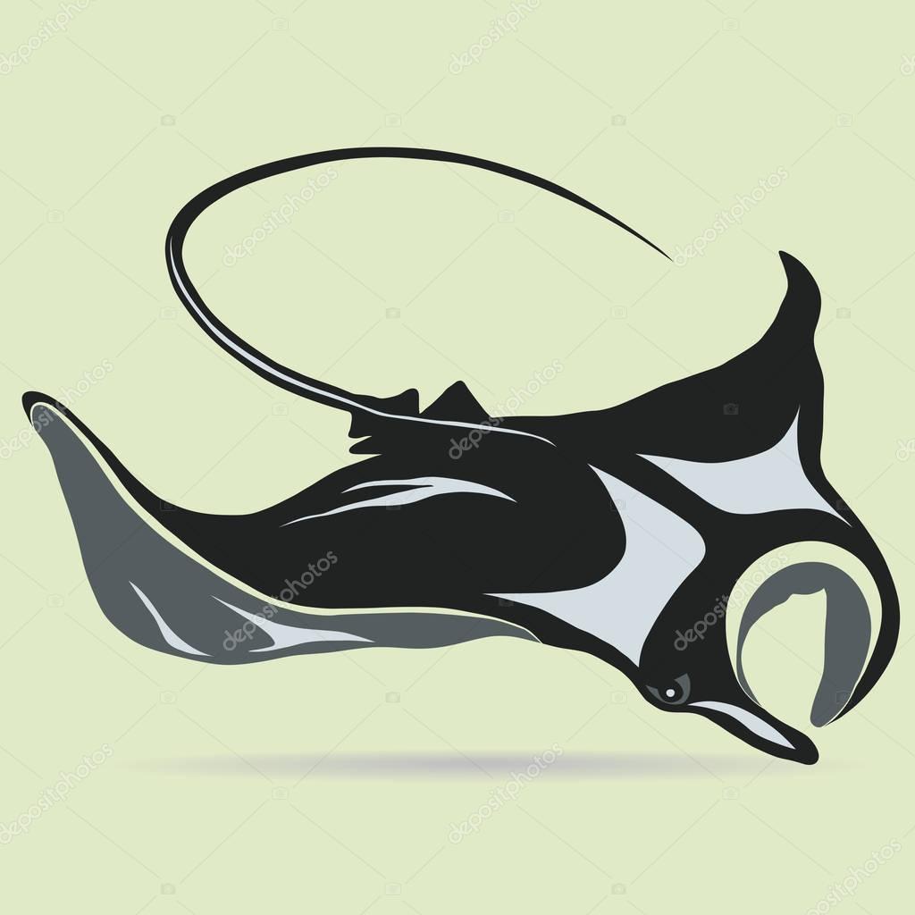 Stingray logo fish mascot in cartoon style, cramp-fish outline. Vector