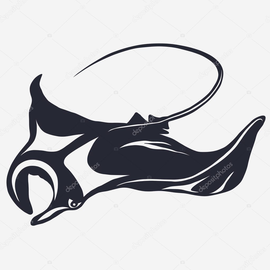 Stingray logo fish mascot in cartoon style, cramp-fish outline. Vector