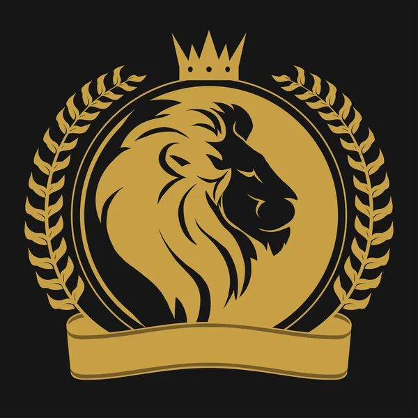 Cabeza de león con logo corona — Vector de stock