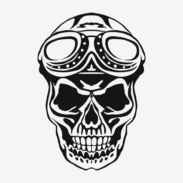 Totenkopf-Fahrer mit Helm und Schutzbrille. Vektor — Stockvektor