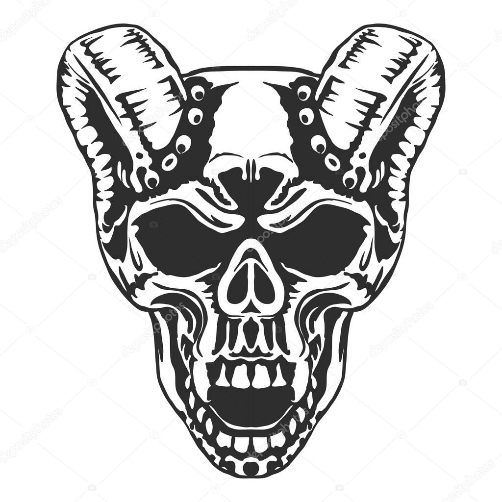 Skull, horned demon. Vector
