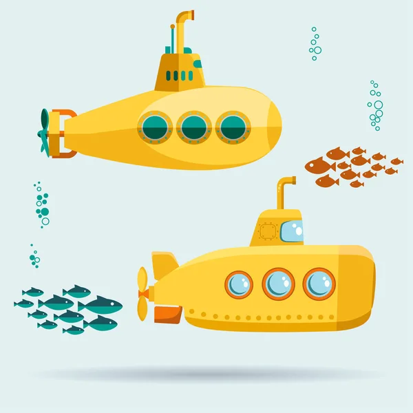 Yellow Submarine undersea — Stock Vector