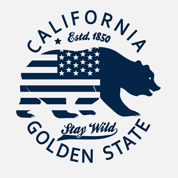 Estampado tipográfico de California, camiseta del oso pardo. vector — Archivo Imágenes Vectoriales