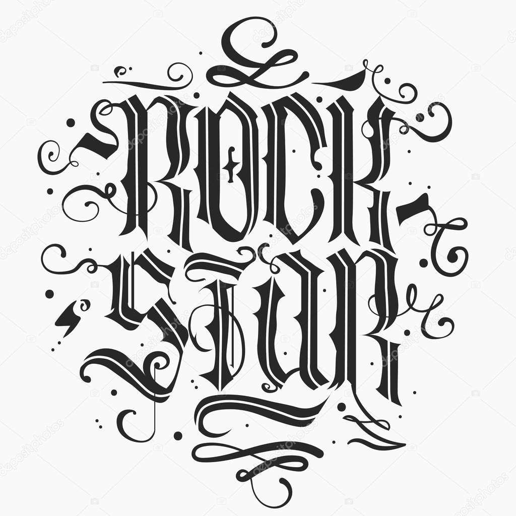 Rock Star lettering print for card, poster or t-shirt, hipster retro badge. Vector