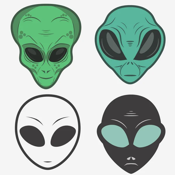 Conjunto de iconos de cara alienígena, cabeza humanoide, vector — Vector de stock