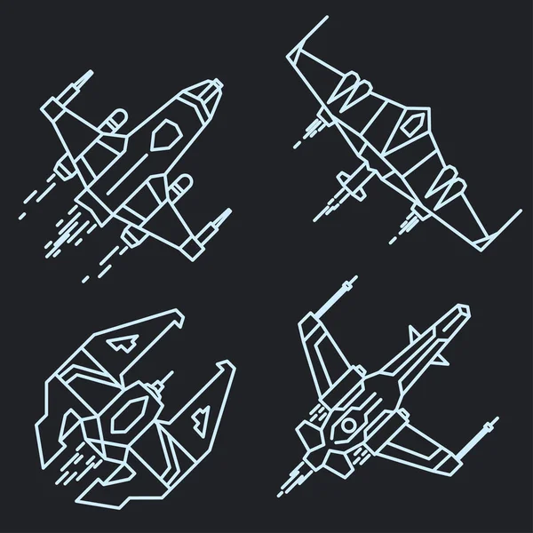 宇宙飞船大纲，线性飞行火箭矢量 — 图库矢量图片