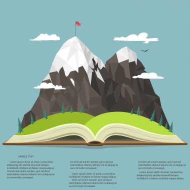 Açık kitap doğada. kamp grafik, illüstrasyon seyahat açık
