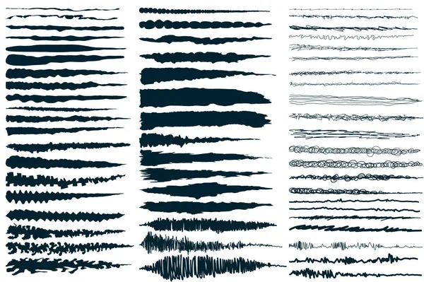 Pinceladas de tinta, Conjunto de manchas de pintura. líneas marcadoras hechas a mano. vector — Vector de stock