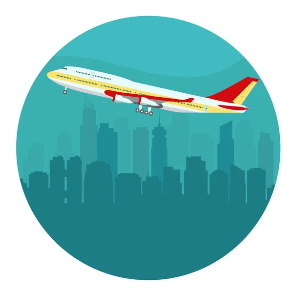 Airplane above the Cityscape. vector — Stock Vector