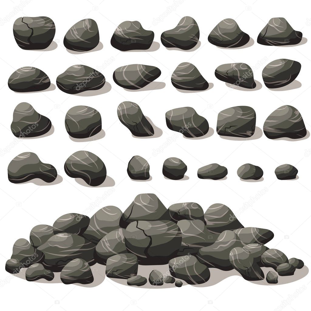 Rock stone cartoon in isometric flat style. Set of different