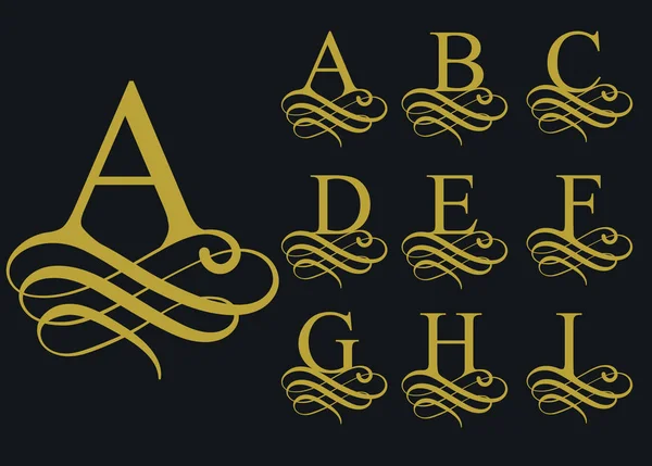 Krullend lettertype caligraphic alfabet. vector — Stockvector