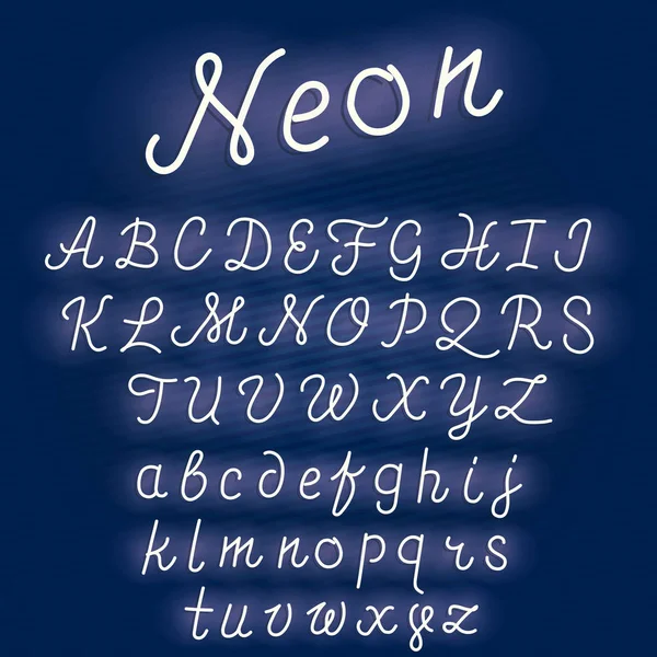 Neon script lettertype gloeiende Alfabetletters instellen. — Stockvector