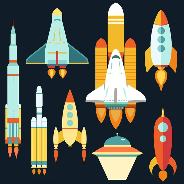 Rocket ships Start Up flat style Set. vector — Stock Vector