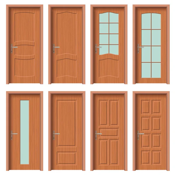 Set de puertas de madera, Apartamento interior puerta cerrada con bisagras de hierro — Vector de stock