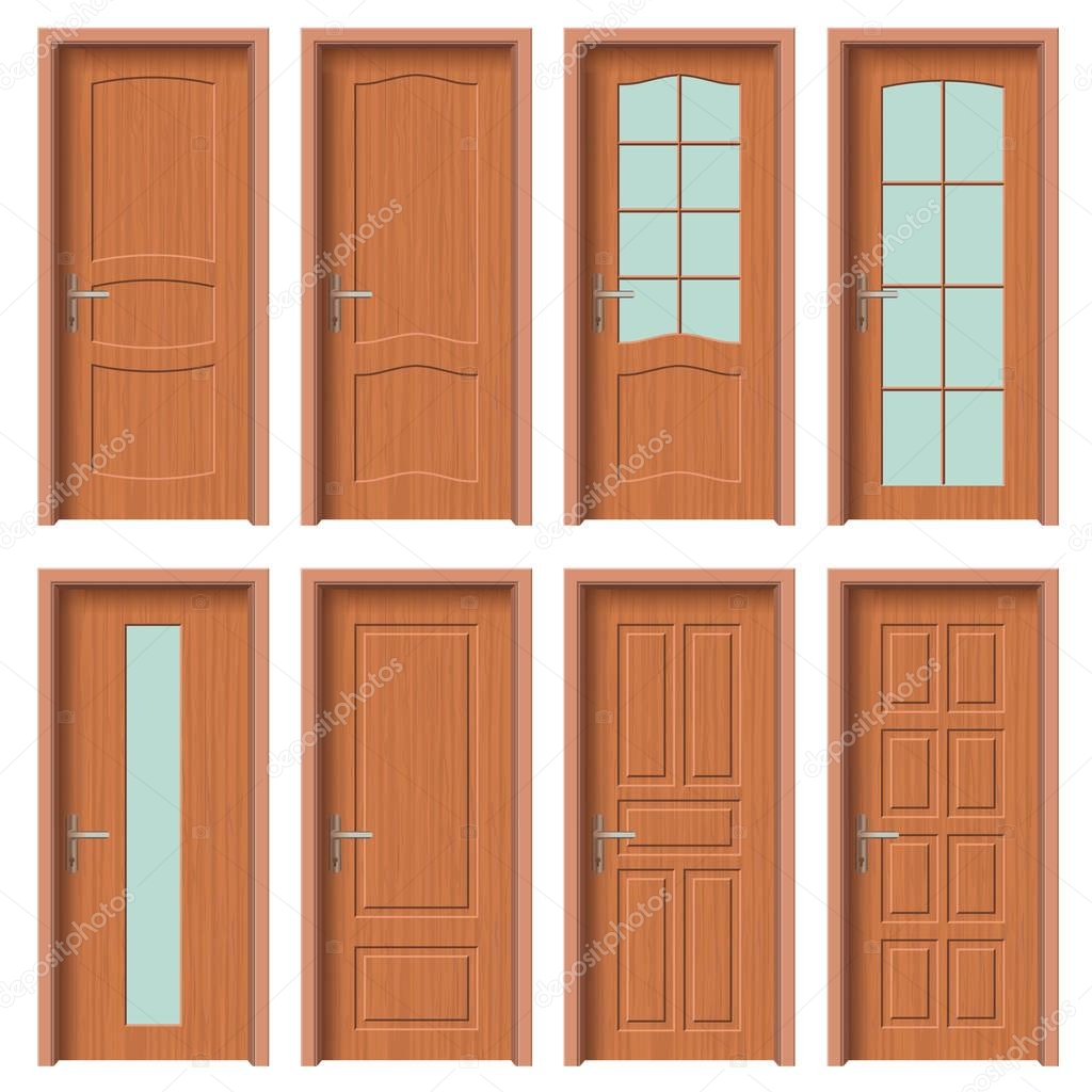 Wooden door set, Interior apartment closed door with iron hinges