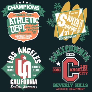 California t-shirt grafik set, spor giyim tipografi amblemi