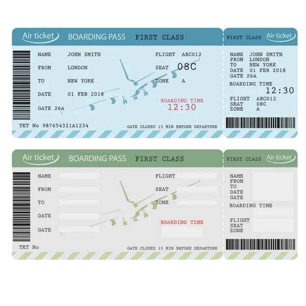 Air biljett med streckkod, flygbolaget boarding pass. Vektor — Stock vektor
