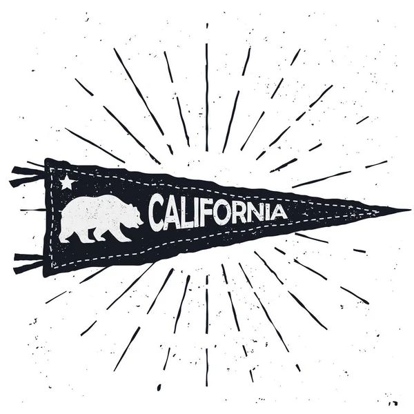 Banderín de aventura, bandera dibujada a mano vintage, signo de California. Vector — Archivo Imágenes Vectoriales