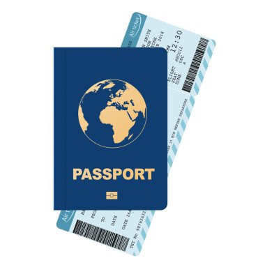 Pasaport ve biniş kartı, uçak yolcu bileti. Vektör