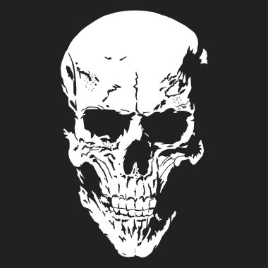 Skull with a lower jaw print, Hand drawn Detailed sketchy t-shirt design. Vector clipart