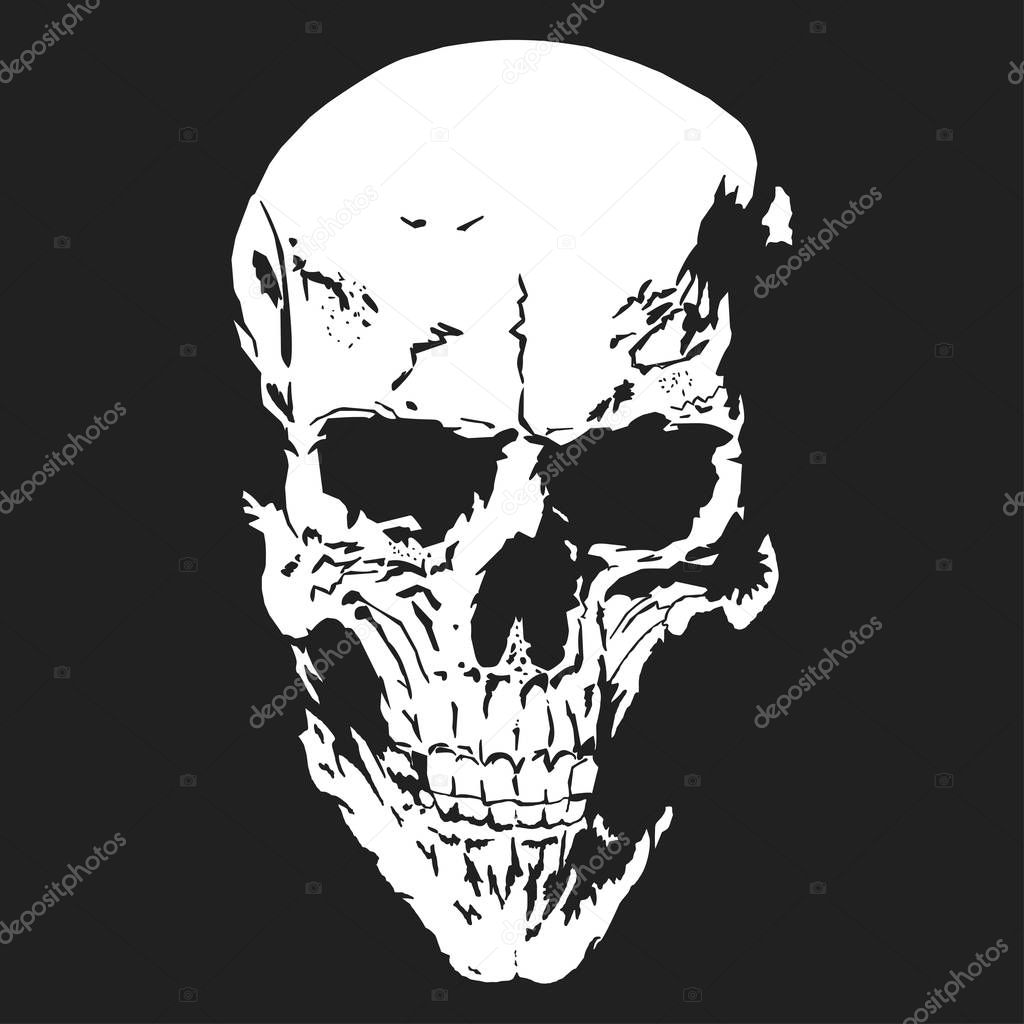 Skull with a lower jaw print, Hand drawn Detailed sketchy t-shirt design. Vector