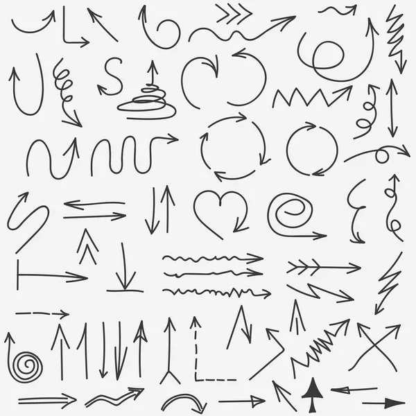 Colección de flechas Doodle. Elementos de flecha negra dibujados a mano. vector — Vector de stock