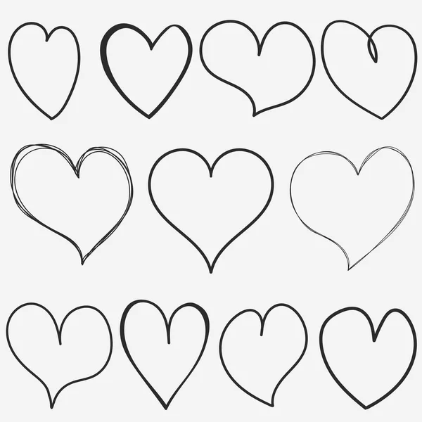 Doodle Hearts Kollektion für Valentin. handgezeichnetes schwarzes Herzset. Vektor — Stockvektor