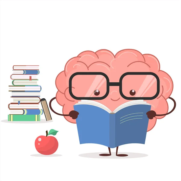 Brain with glasses and book. vector — Stock Vector