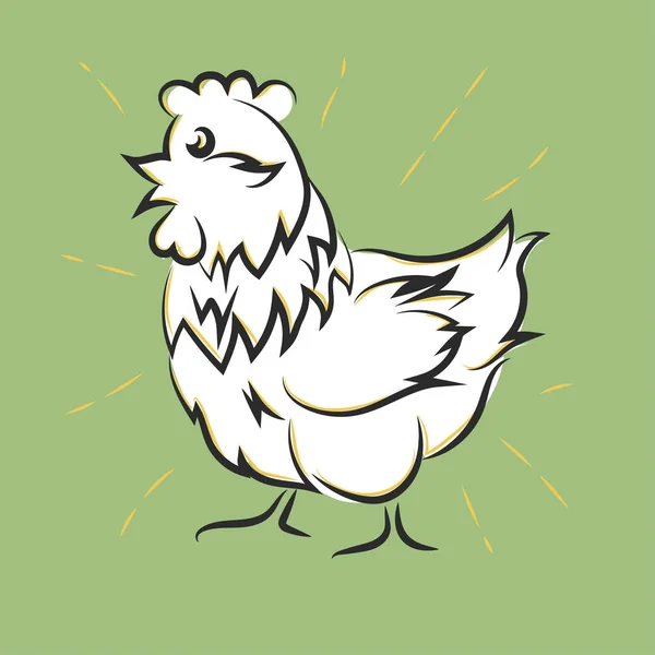 Mano de pollo dibujada, gallina blanca feliz. Vector — Vector de stock