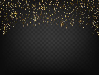 Konfeti ve şeritler karanlık şeffaf arka plan. Vektör