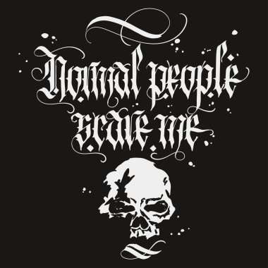 Gotik yazı vektör ile kafatası t-shirt tasarım