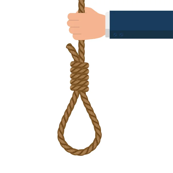 Mano con cuerda colgando lazo, hombre de negocios suicida — Archivo Imágenes Vectoriales