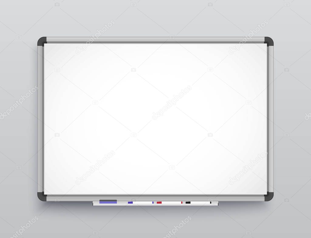 Whiteboard for markers. Presentation, Empty Projection screen. Office board background frame