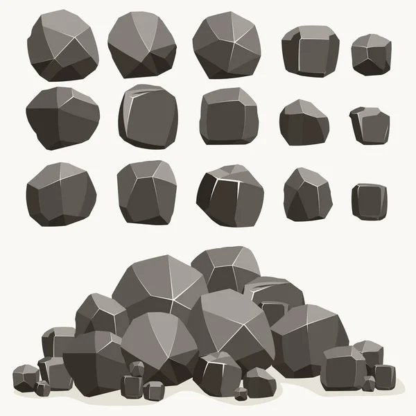 Pedra de rocha desenhos animados em estilo plano. Conjunto de diferentes pedregulhos —  Vetores de Stock