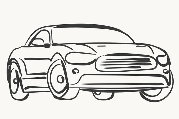 Coche Ilustración simple, silueta de automóvil moderna, contorno de vista frontal, diseño de línea. Vector — Vector de stock