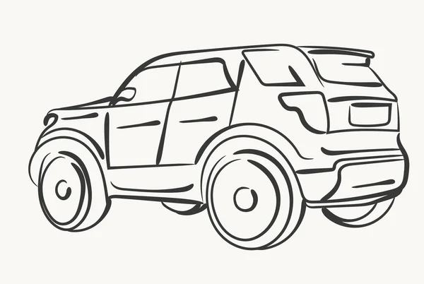 Coche Ilustración simple, silueta de automóvil moderna, contorno de vista lateral, diseño de línea. Vector — Vector de stock