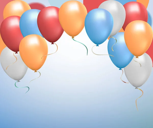 Helium-Ballon-Glanz farbiges Set. fliegen realistisch glänzende rote, blaue, graue, gelbe Luftballons mit Schleifen. Vektor — Stockvektor