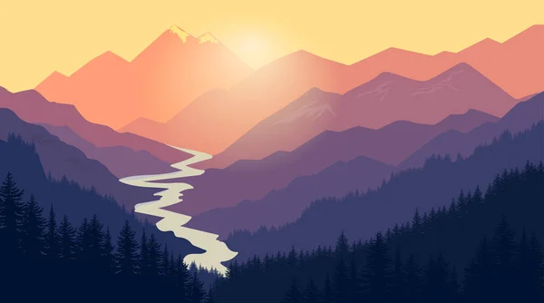 Berglandschap Natuur camping graphics, outdoor reizen illustratie — Stockvector