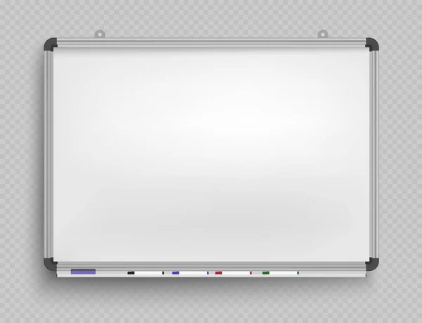 Kalemler için beyaz tahta. Sunum, Boş Projeksiyon ekranı. Ofis tahtası arkaplan çerçevesi — Stok Vektör