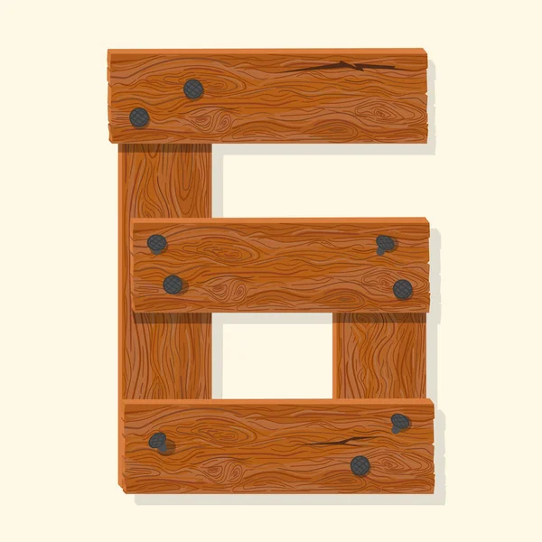 Número de madera, fuente numérica de tablón de madera sostenida con clavos. Vector — Vector de stock