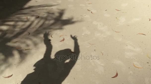 해변에서 모래에 모자에 여자의 그림자 — 비디오