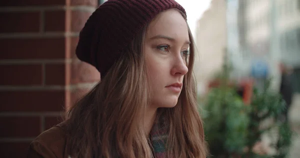 Beautiful Sad Anxious Woman City — Stock Photo, Image